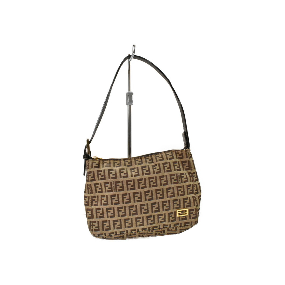 FENDI Handbag Brown Canvas Leather Zucchino Bag Classic